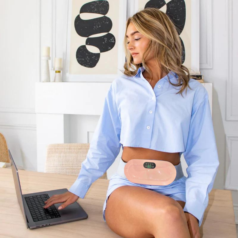woman with heating belt to wear at work well-being