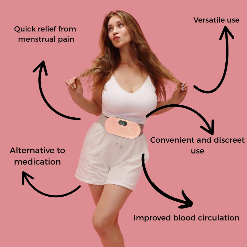 Woman with menstrual belt showing the benefits wellness